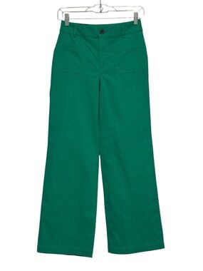 J. Crew Factory Petite Lizzie Wide-Leg Pant Kelly Green Cotton Linen Size 24P